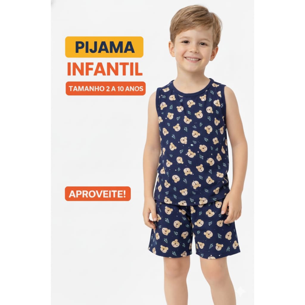 Conjunto Infantil Pijama Regata e Short – masculino menino - Tecido Suede Macio