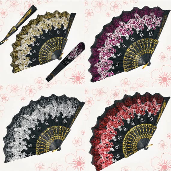 KIT 6/12 PCS Leque  Luxo com Decoração Brilho para Abanar Borboleta