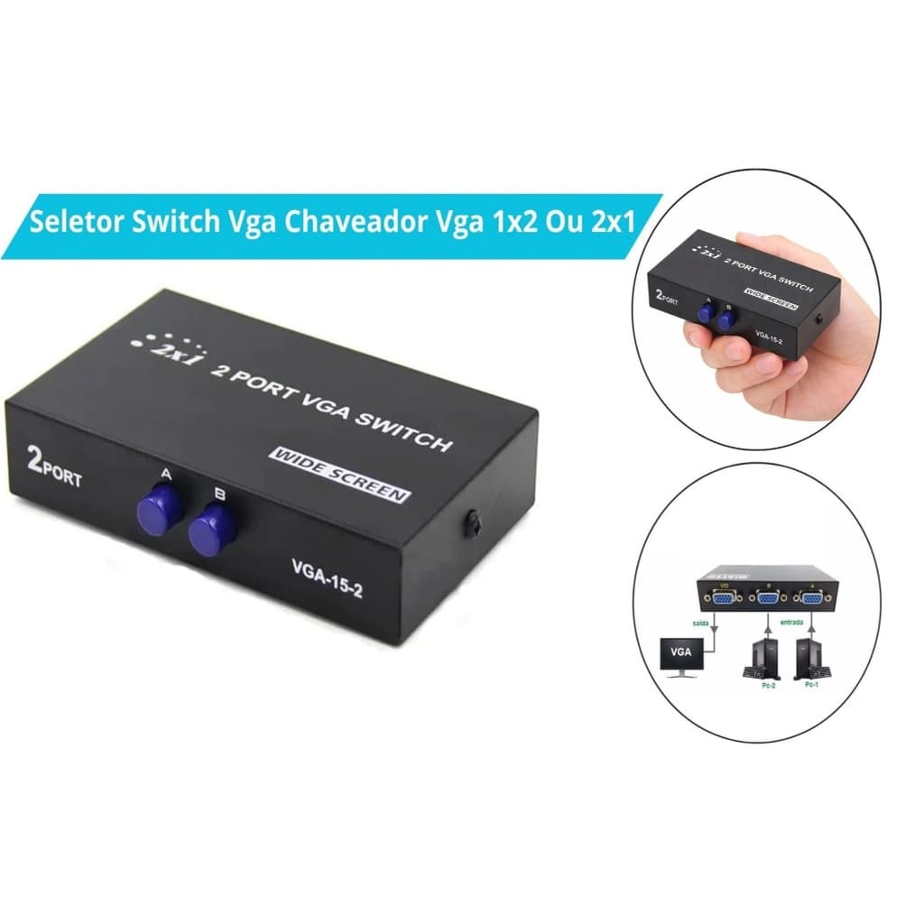 Seletor Switch VGA Chaveador Vga 1x2 Ou 2x1 CPU Monitor