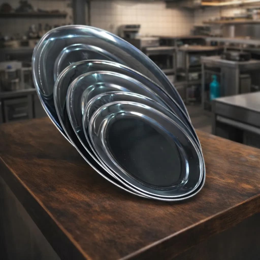 Kit Conjunto 5 Travessas Inox Oval Antideslizante