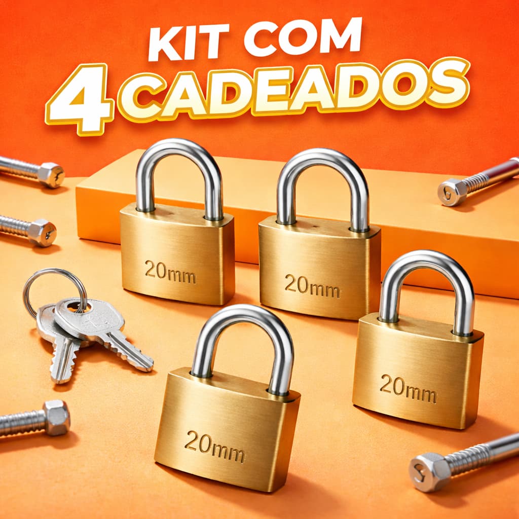 Kit 4 Cadeados 20mm Reforçados com 2 Chaves Cada | Mini Cadeado Multiuso