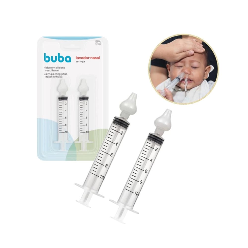 Kit 2 Seringas Lavador Nasal Buba Com Ponta em Silicone Lavagem e Higienização Livre de BPA