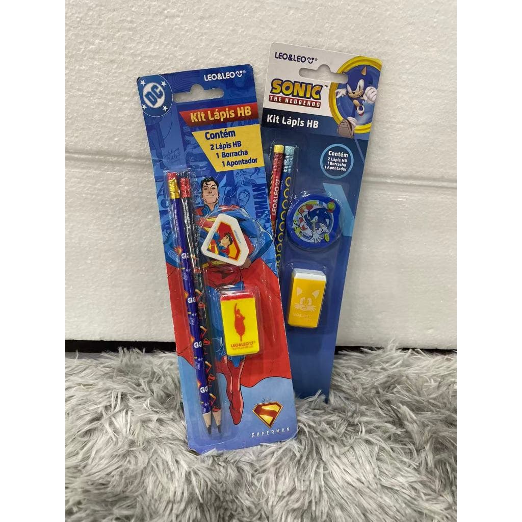 KIT lapis HD borracha e apontador personagens Léo E Léo