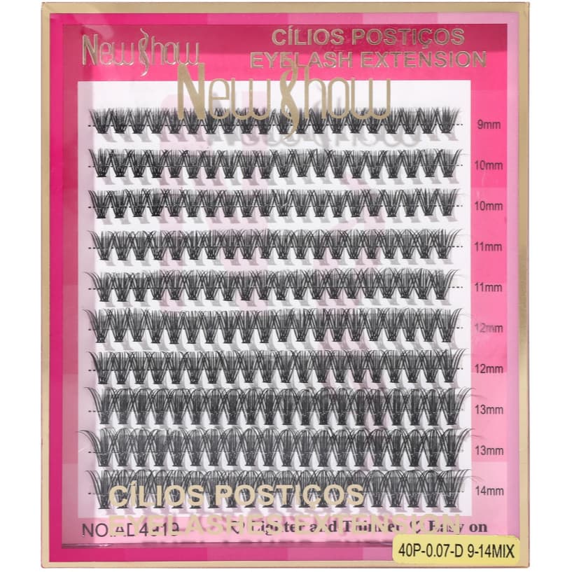 New Show Cílios extensão de Cilios Postiços -Tufos sem Nó-40P-0.07-D 9-14MIX