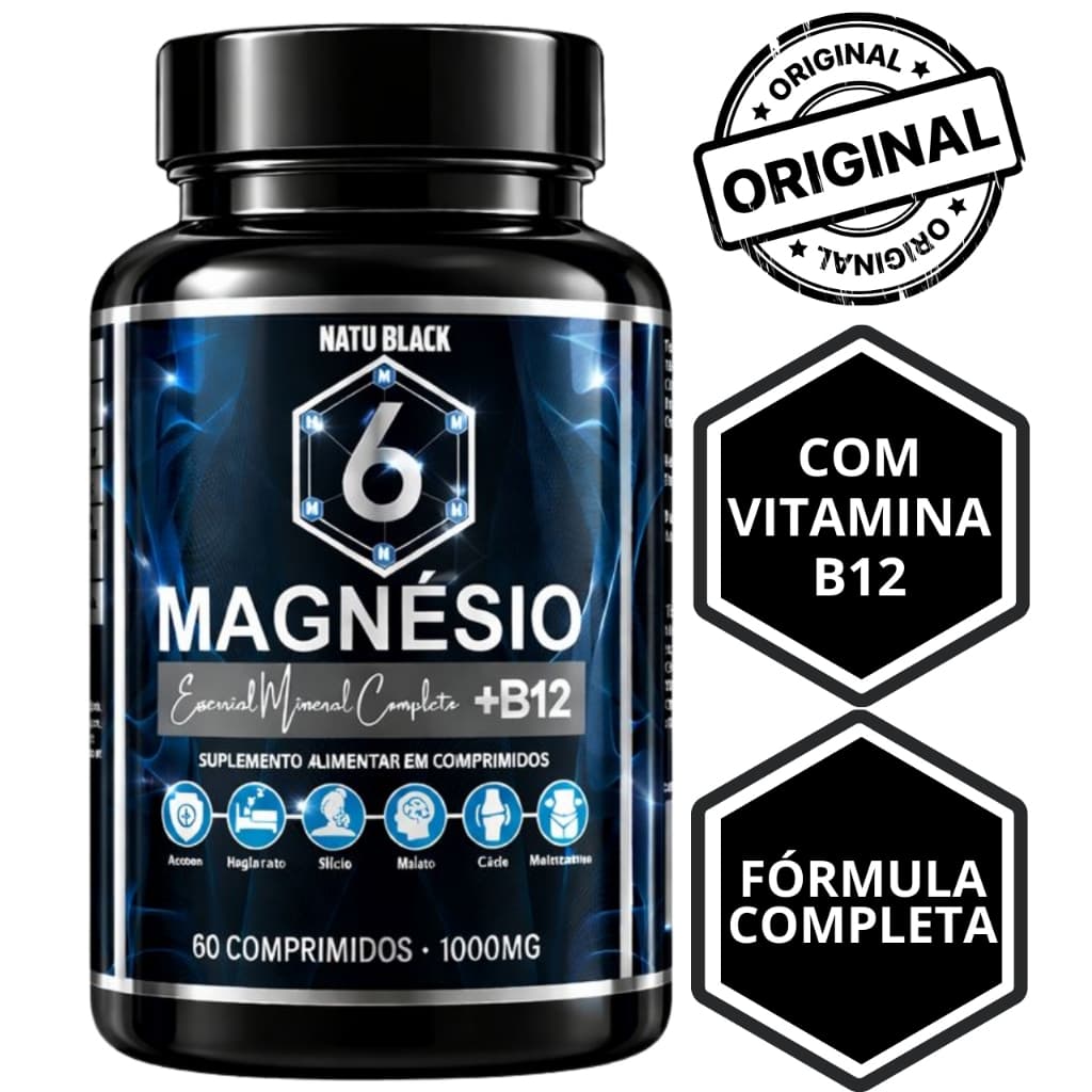 06 Tipos De Magnésio com Vitamina B12 METILCOBALAMINA Alta Absorção Energia, Foco, Sono e Bem-Estar