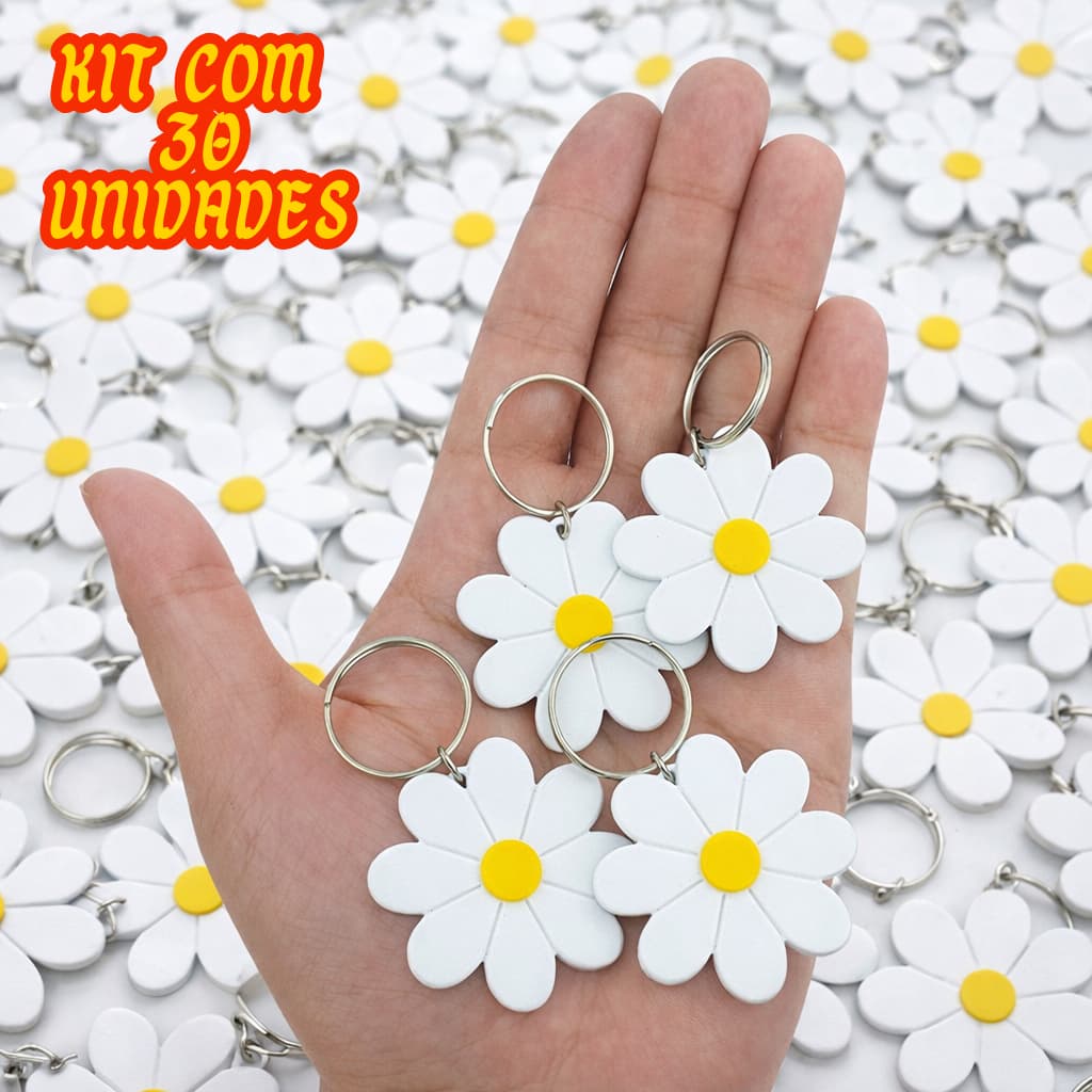 Chaveiro Margarida Branca kit com 5/10/30 un Lembrancinha Primavera, verão eventos, mimos