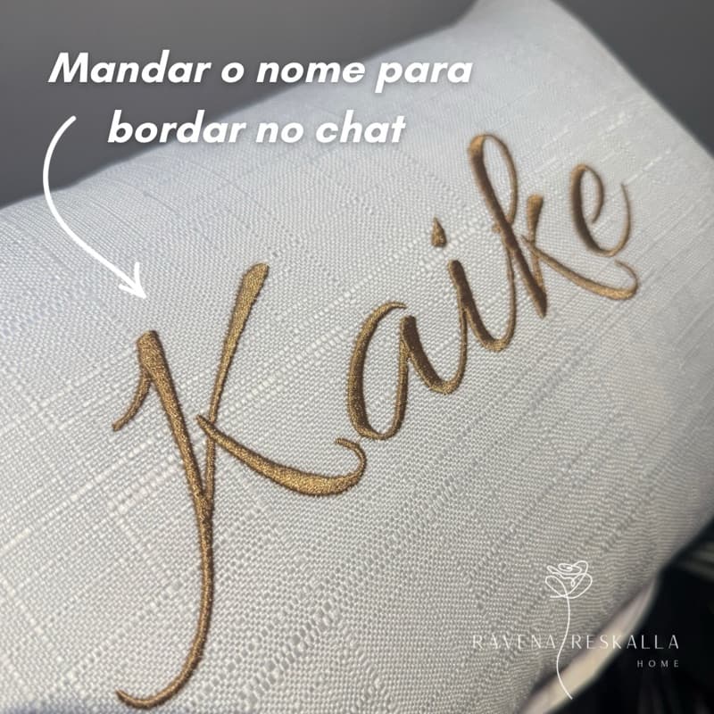 Almofada Com Enchimento Bordada Personalizada Nome Baguete 50x30 Linho Veludo Cama Posta
