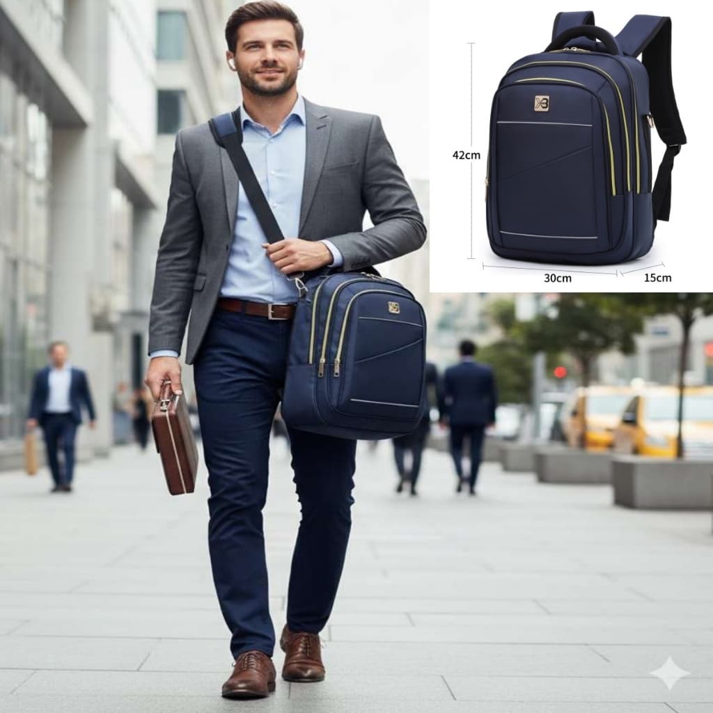 Mochila Notebook Impermeável Unissex para Faculdade e Trabalho com Zíper Dourado – Executiva e Moderna