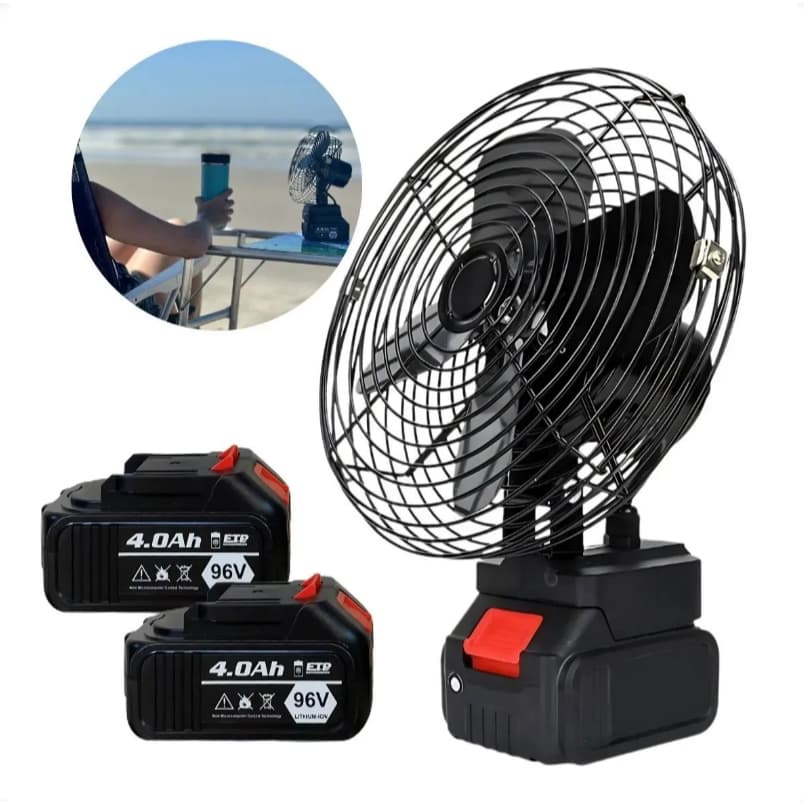 Ventilador Portátil De Mesa Recarregável Bateria 48w 20cm Preto Viagem