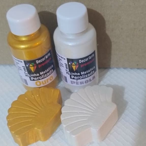 Tintas METALICAS OURO E PÉROLA - Tinta Para Arte e Artesanato, gesso - 37ML CADA