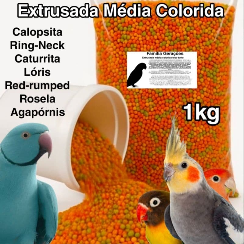Extrusada Média Colorida Calopsita - Ring-Neck- Rosela - Red-rumped - Caturrita - Lóris - Marianinha - Agapórnis (1kg)