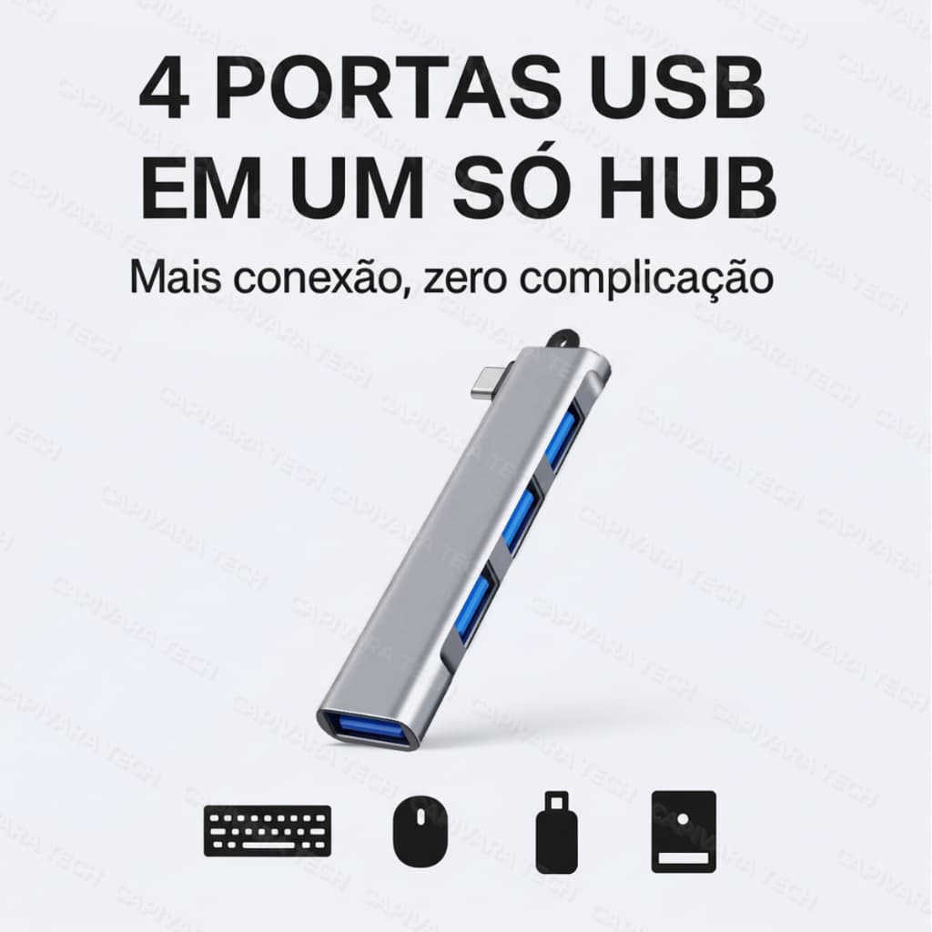 Hub Usb 3.0 4 Portas Smartphone Notebook Compacto Universal OTG Tipo-C Teclado Mouse Câmera