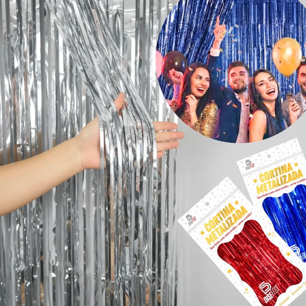 4 Cortina Metalizada Franja Painel Decoração Réveillon Ano novo Cenário Aniversário Festas 1X2m