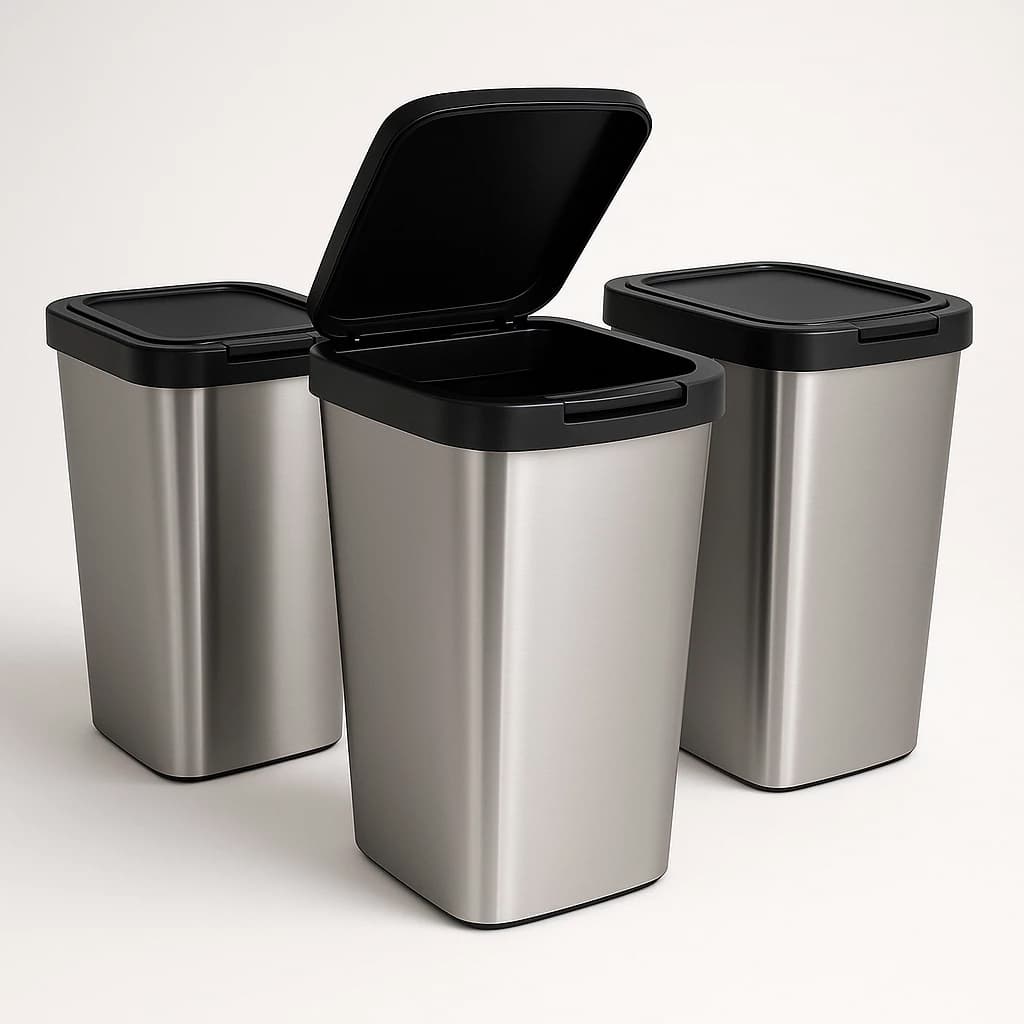 Lixeira Tipo Inox com Tampa 9L, Moderna e Compacta para Cozinha, banheiro, escritório Arqplast