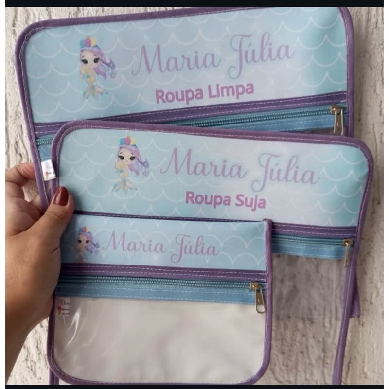 Kit Escolar Impermeável 3 Peças Personalizado Nome e Tema - Roupa Suja, Limpa e Higiene
