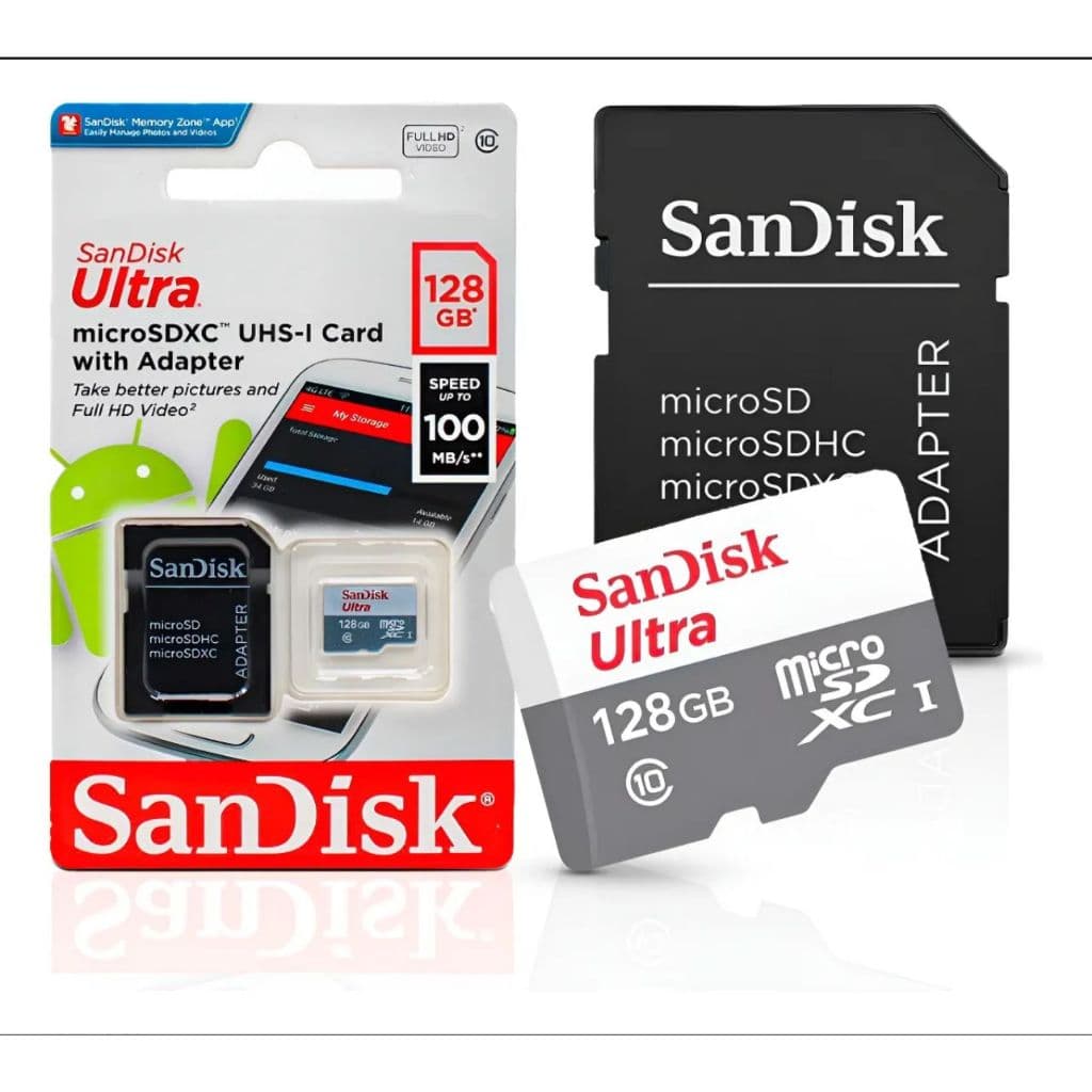 Cartão de Memória SanDisk 128GB E 32GB MicroSDHC Ultra 100MB/s 80MB/s MicroSDXC