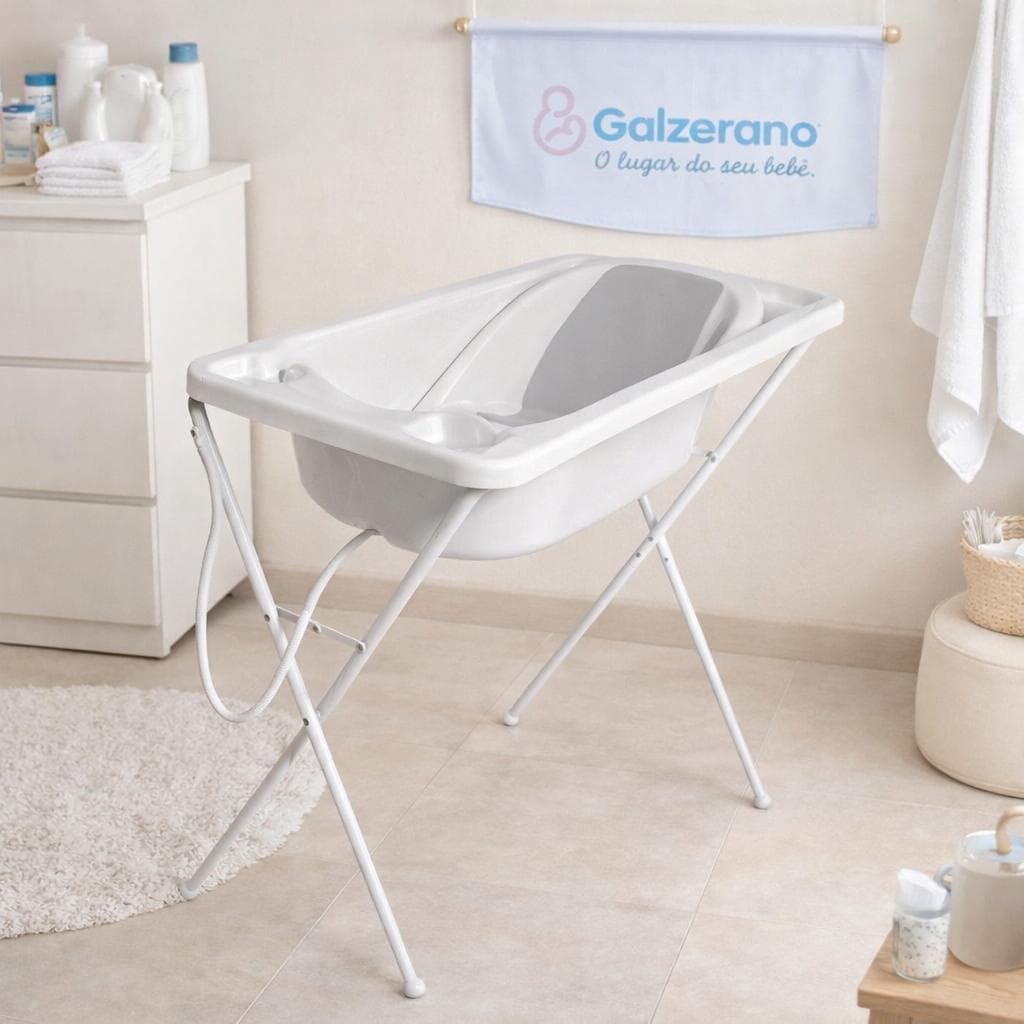 Banheira para Bebê Galzerano Acqua Trio com Suporte Até 20kg, Dobrável e Segura