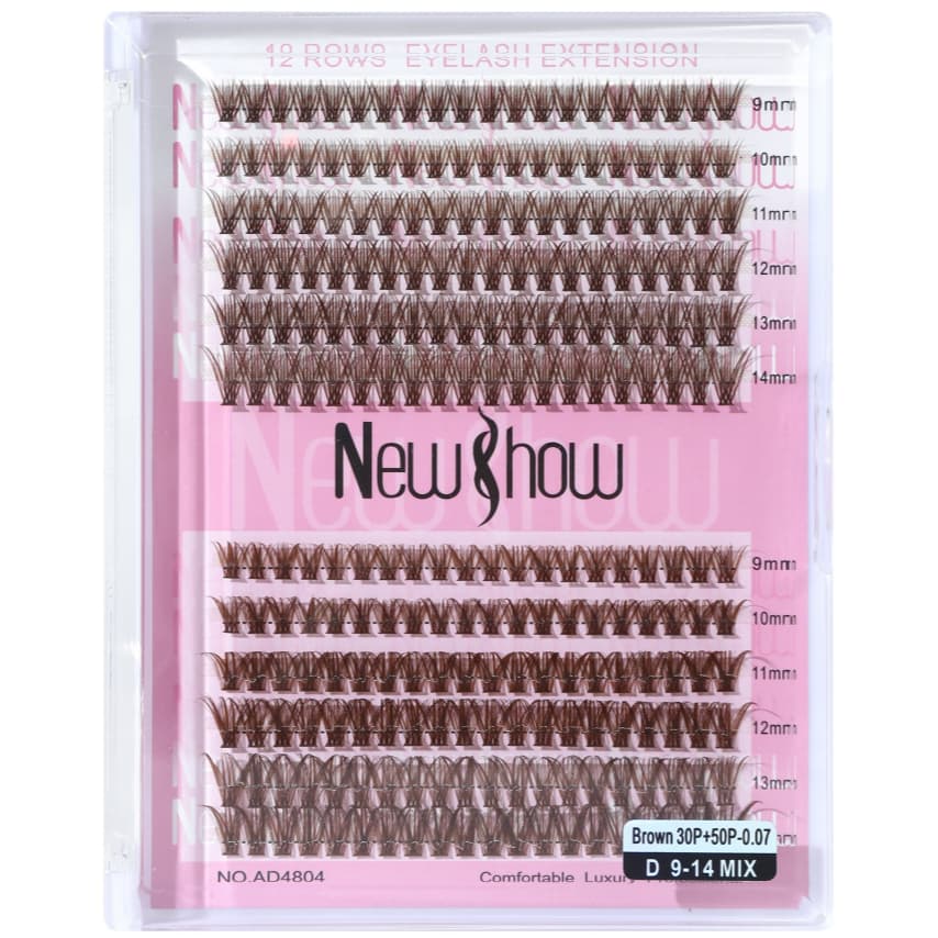 New Show Cílios Postiços Tufo Volume Marrom 30P+40P-0.07 D Curl Mix 9-14mm - Extensão Profissional