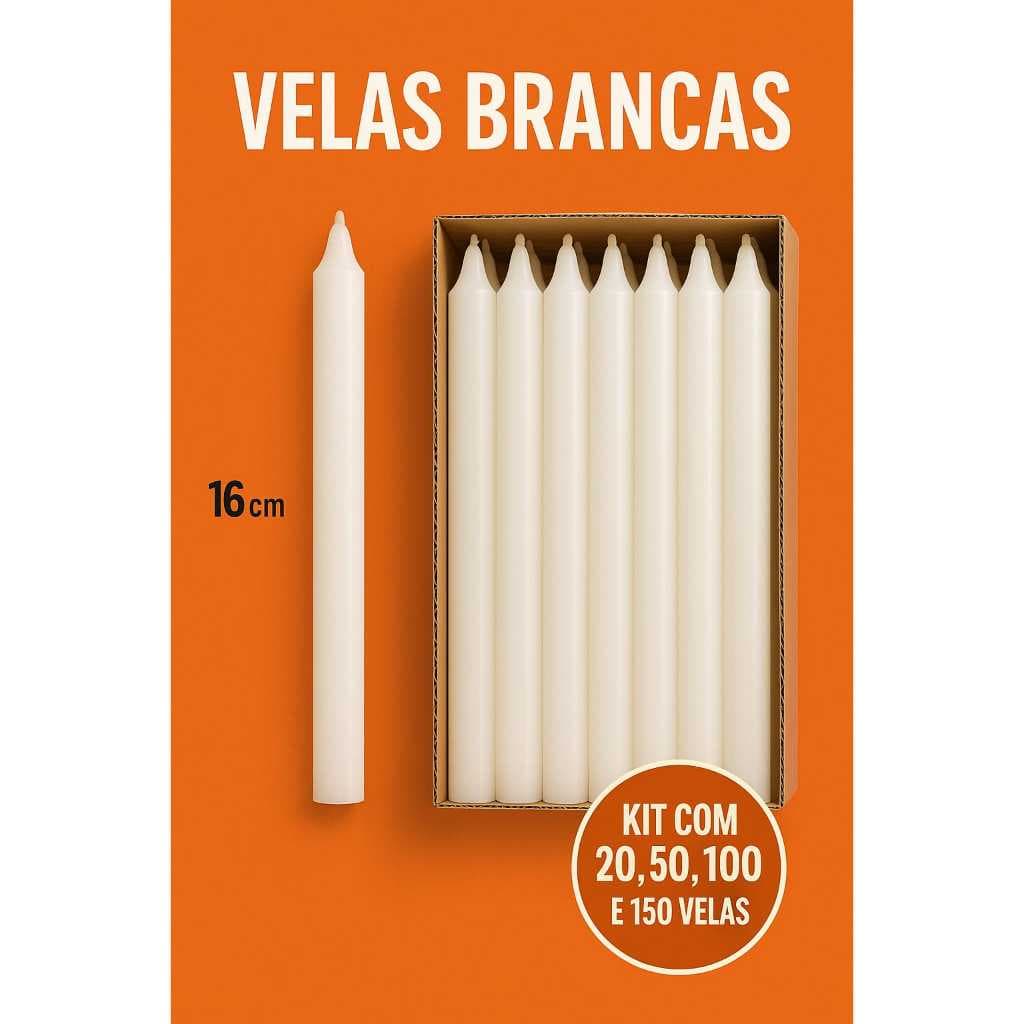 Kit 150 100 50 20 10 Velas 16 cm Palito Branca Parafina Pura
