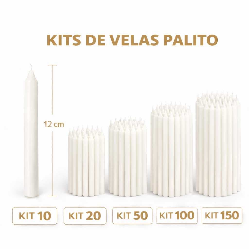 Kit 150 100 50 20 10 Velas Palito Branca Parafina Pura Queima Prolongada