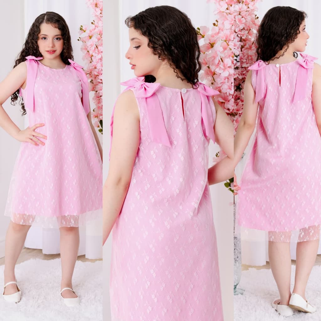 Vestido infantil menina tule floral trapézio laços nos ombros princesa casual festa aniversario