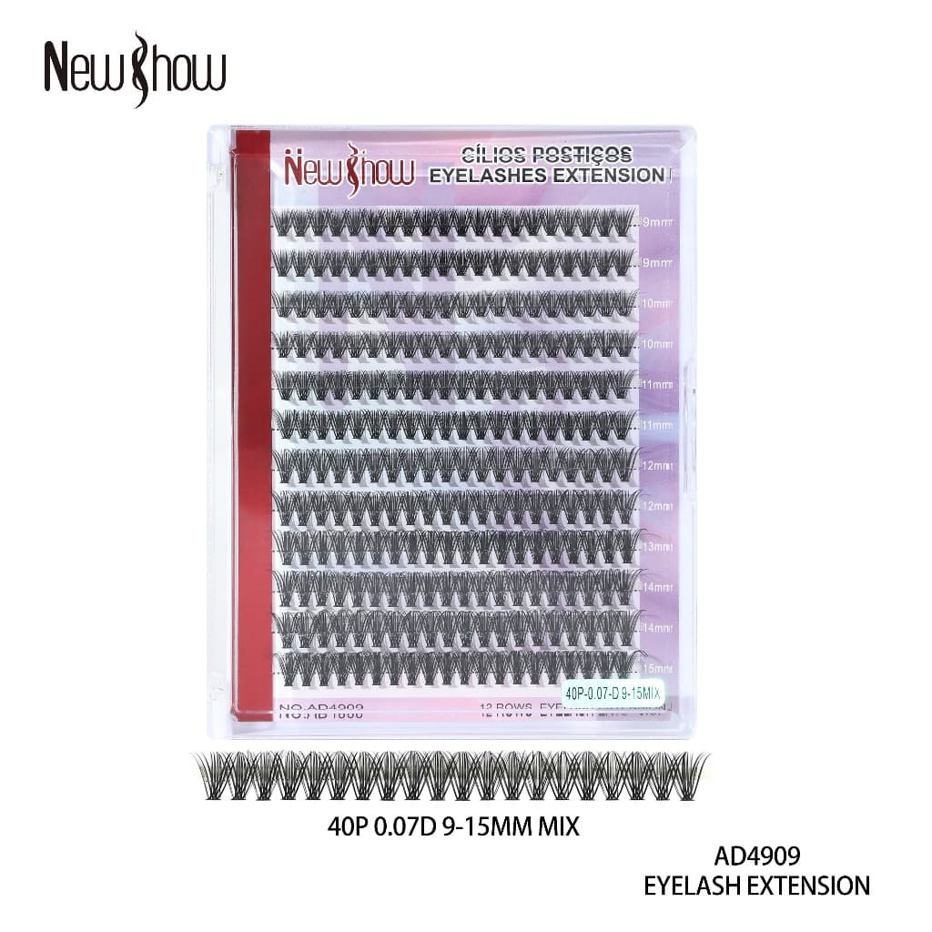 New Show Cílios Postiços Tufo Volume 20P/30P/40P D Curl Mix 9-15mm-Extensão Profissional/PACOTE