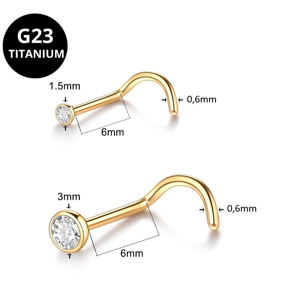 Piercing Titânio Nostril Ponto de Luz Titânio Nariz Nasal 1,5 / 2,0 / 2,5 / 3,0mm