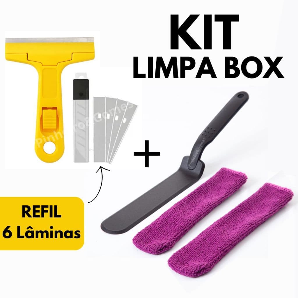 KIT Limpeza de Vãos Ákora Limpa Box + Raspador Com 6 Laminas Limpa Box Vidro Tintas Piso Azulejo