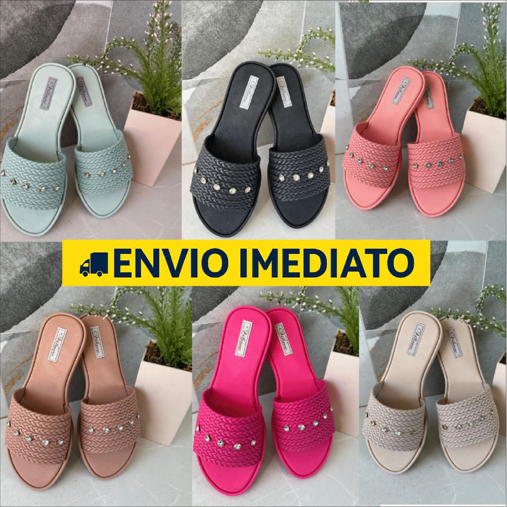 Rasteira Feminina Com Strass Confortável Chinelo Slide Leve Moderno
