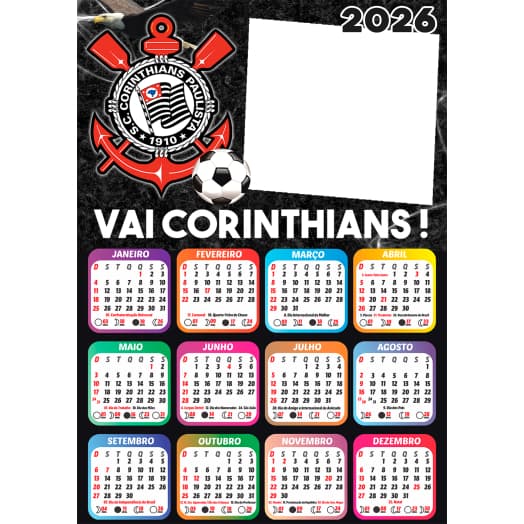 Calendário de parede 2026 tema times de futebol plastificado e personalizado com sua foto