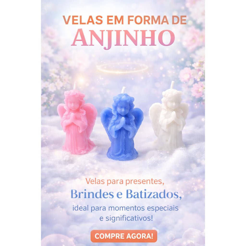 kit 12 vela para Batizado formato de anjo