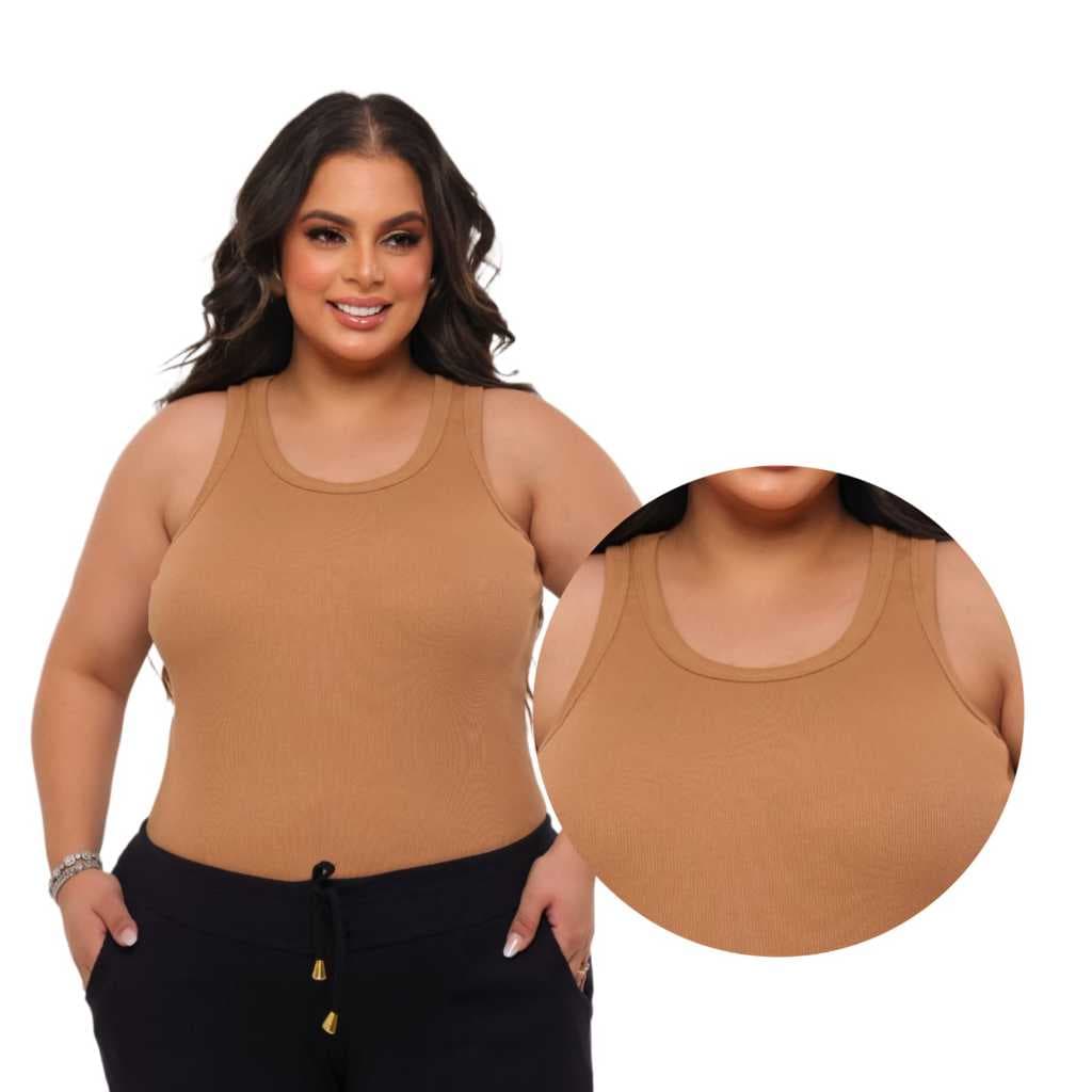 Regata Básica Plus Size Ribana Canelada PREMIUM Algodão Maciez Conforto