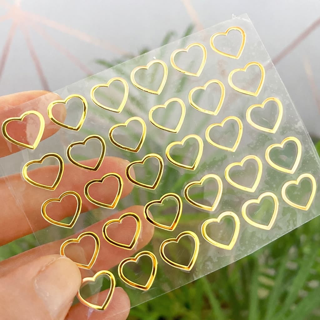 Cartela com adesivo coração vazado - Vinil Termocolante Metálico - 30 unidades