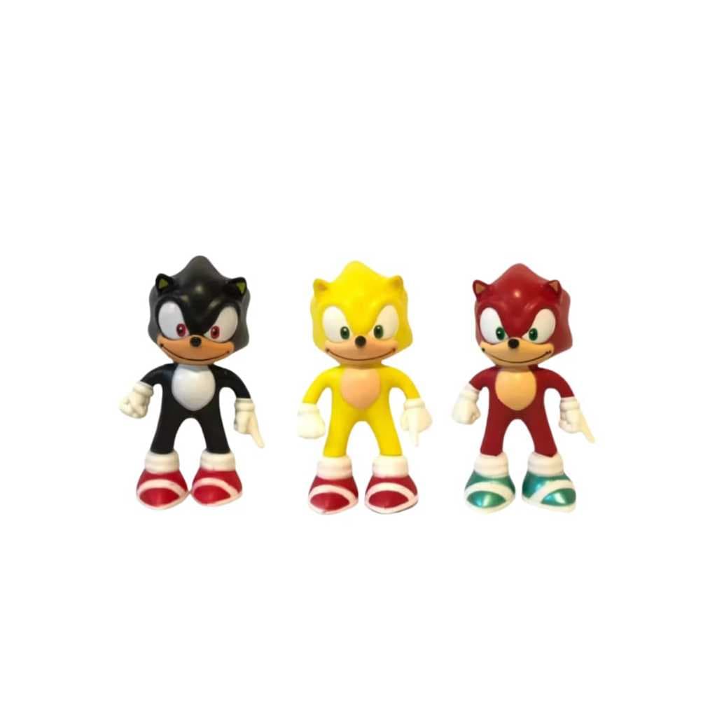 Kit 3 Bonecos do Sonic, preto, amarelo, vermelho