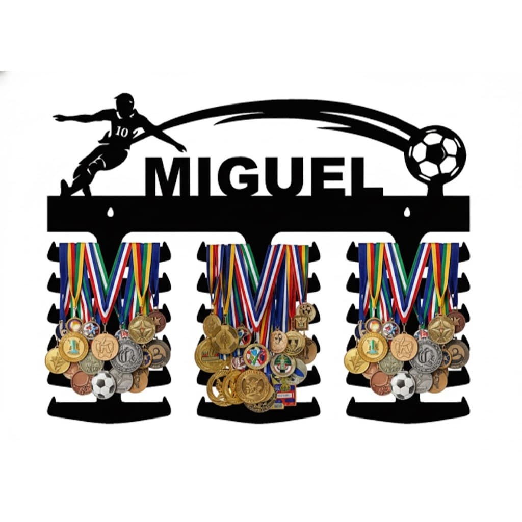 Porta Medalhas Personalizado com Nome - MDF Premium Preto Menino Aniversario