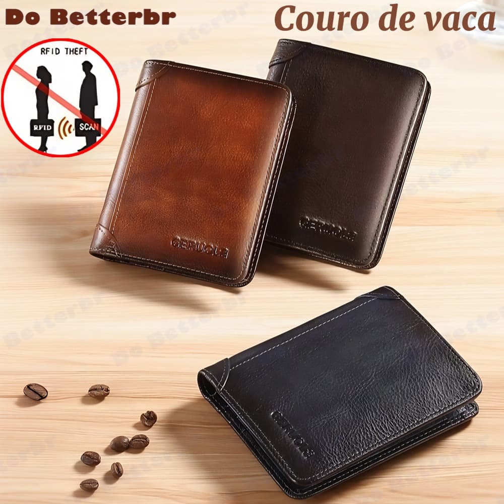 Carteira Antifurto Masculina De Couro Legítimo Vintage De Trifold E Bifold À Escolha