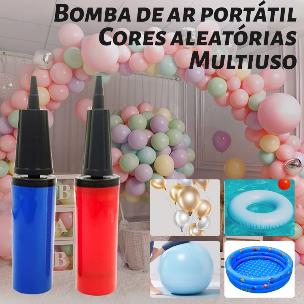 Bomba Inflador Manual Balões, Boias, Bola de Yoga, Piscina Infantil