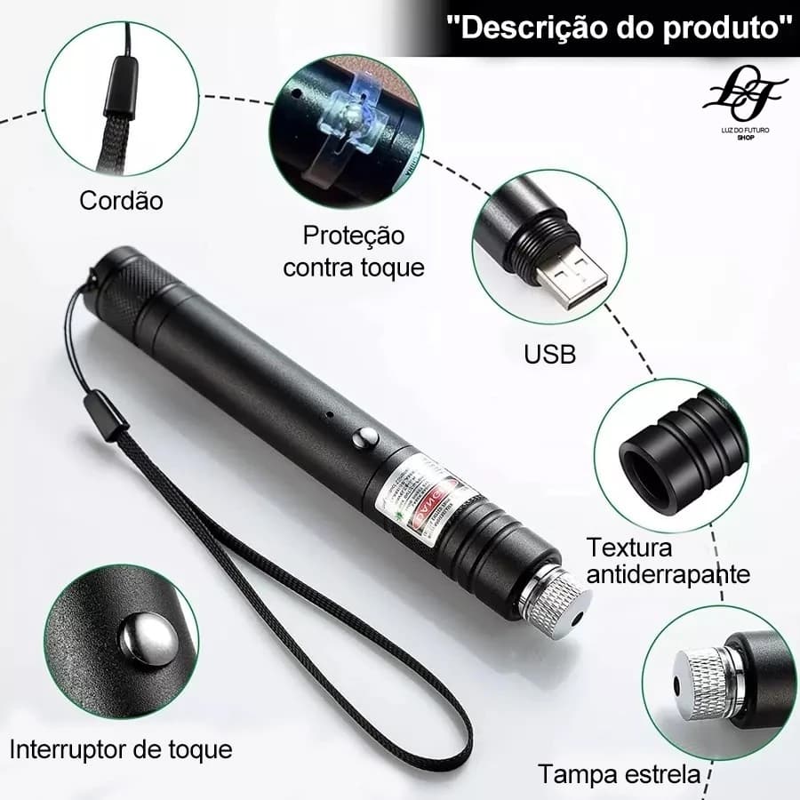 Ponteiro Laser Vermelho/Verde de Alta Potência , Feixe Forte e Visível, Portátil e Durável – Ideal para Apresentações