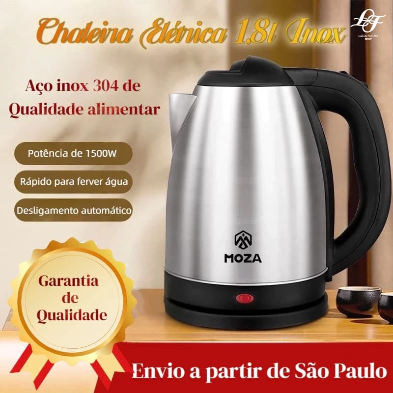 Chaleira elétrica de aço inoxidável, 1,8L , 127V/220V, água fervente rápida, desligamento automático