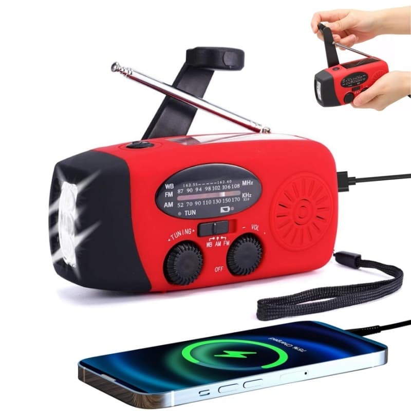 Rádio De Emergência Manivela Solar 2000mah Lanterna LED de luz forte portátil Ao ar livre AM/FM E Rádio Meteorológico