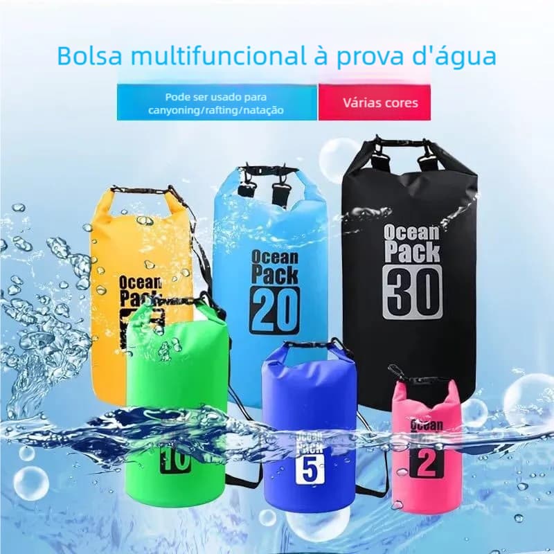 Bolsa Mochila Waterproof para Caiaque/Natação - 2L/5L/10L/20L, Resistente a Pressão Hídrica