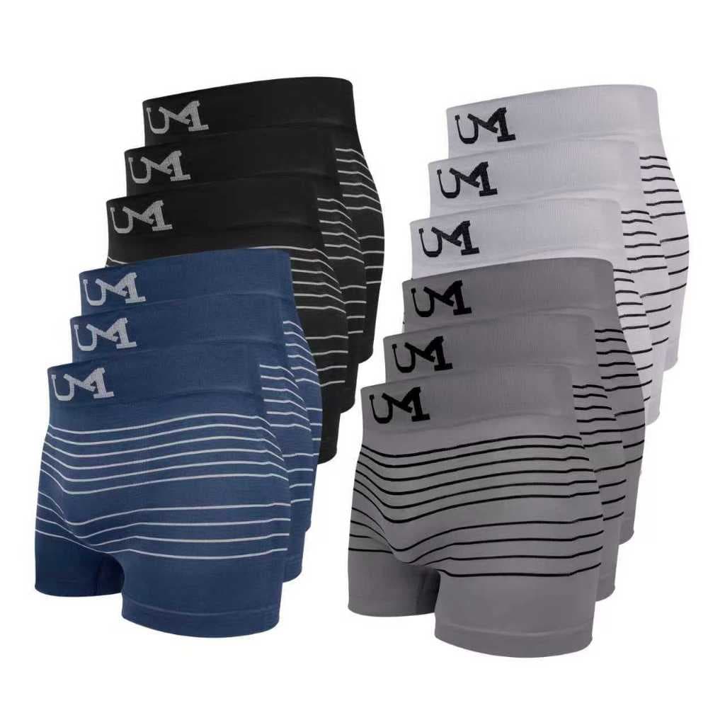 Kit 12 Cueca Boxer Masculina Lisa e Listrada Poliéster Confortável Respirável