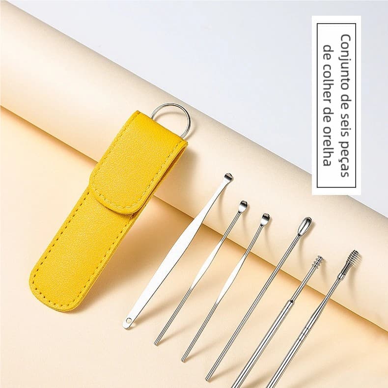 6 Peças Kit Colher de Aço Inoxidável - Remoção de Cera de Ouvido, Portátil para Viagem e Casa