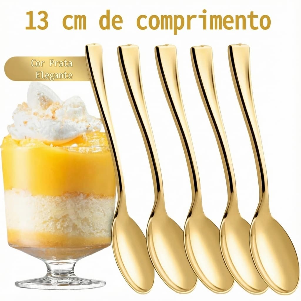 50/100 peças de colheres de sobremesa, 13 cm colheres de plástico dourados para festas, casamentos e eventos