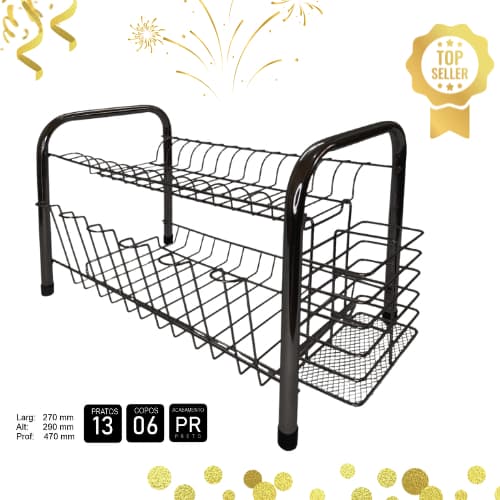 Escorredor Duplo de Pratos e Talheres Gourmet Preto em Aço