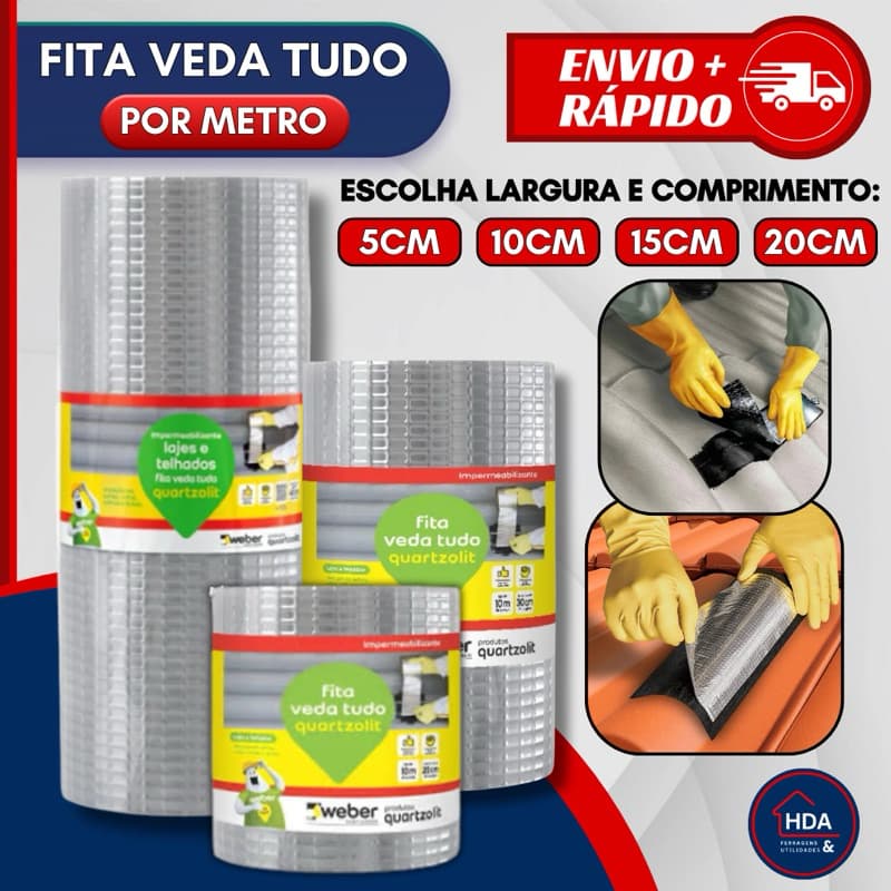 Fita Aluminio Vedação Vazamentos Veda Tudo Trincas Laje Telhado Telhas 5cm 10cm 15cm 20cm POR METRO