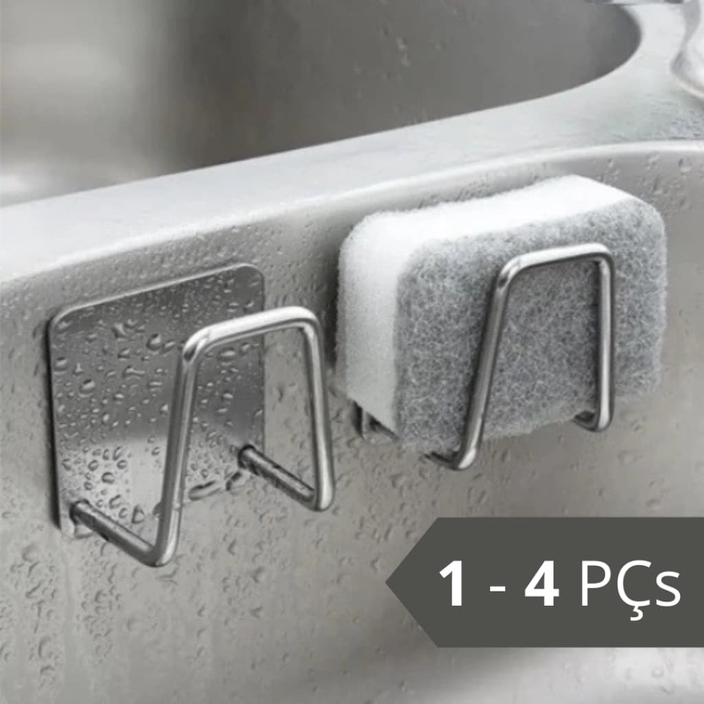 Gancho Adesivo Inox Porta Esponja Bucha Suporte de Pia Parede Cozinha Premium