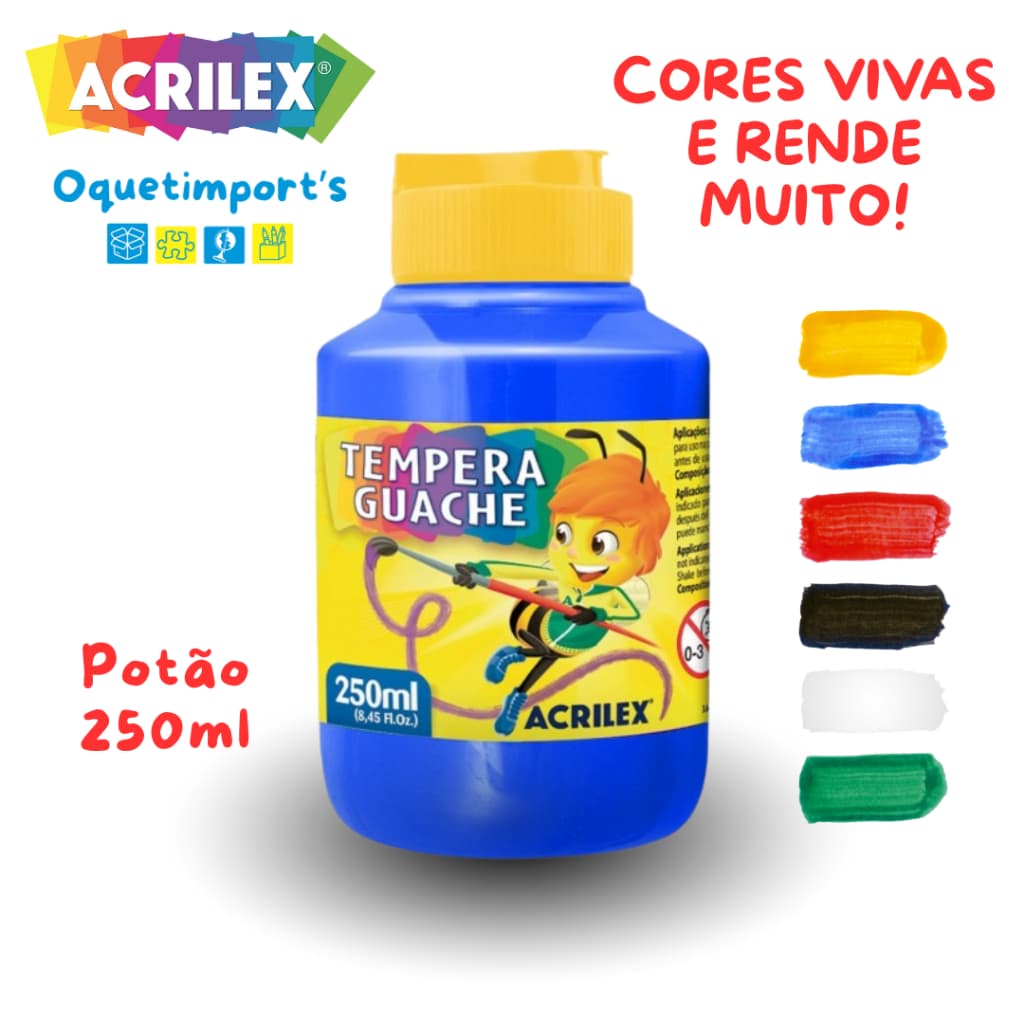Tinta Guache Acrilex Potão 250ml Diversas Cores Não tóxico