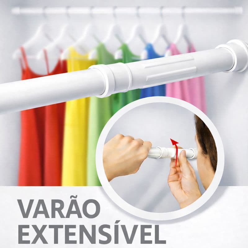 Varão Extensível Ajustável 45cm a 1,50m Cortina Box Banheiro Sem Furo