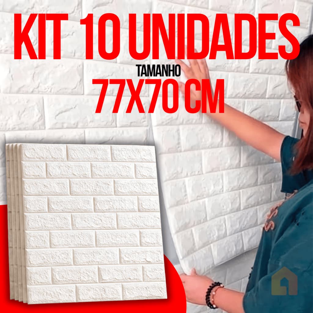 Kit 10 Placas 3D Tijolo Branco Adesivo Autocolante Decoração Quarto Sala Banheiro